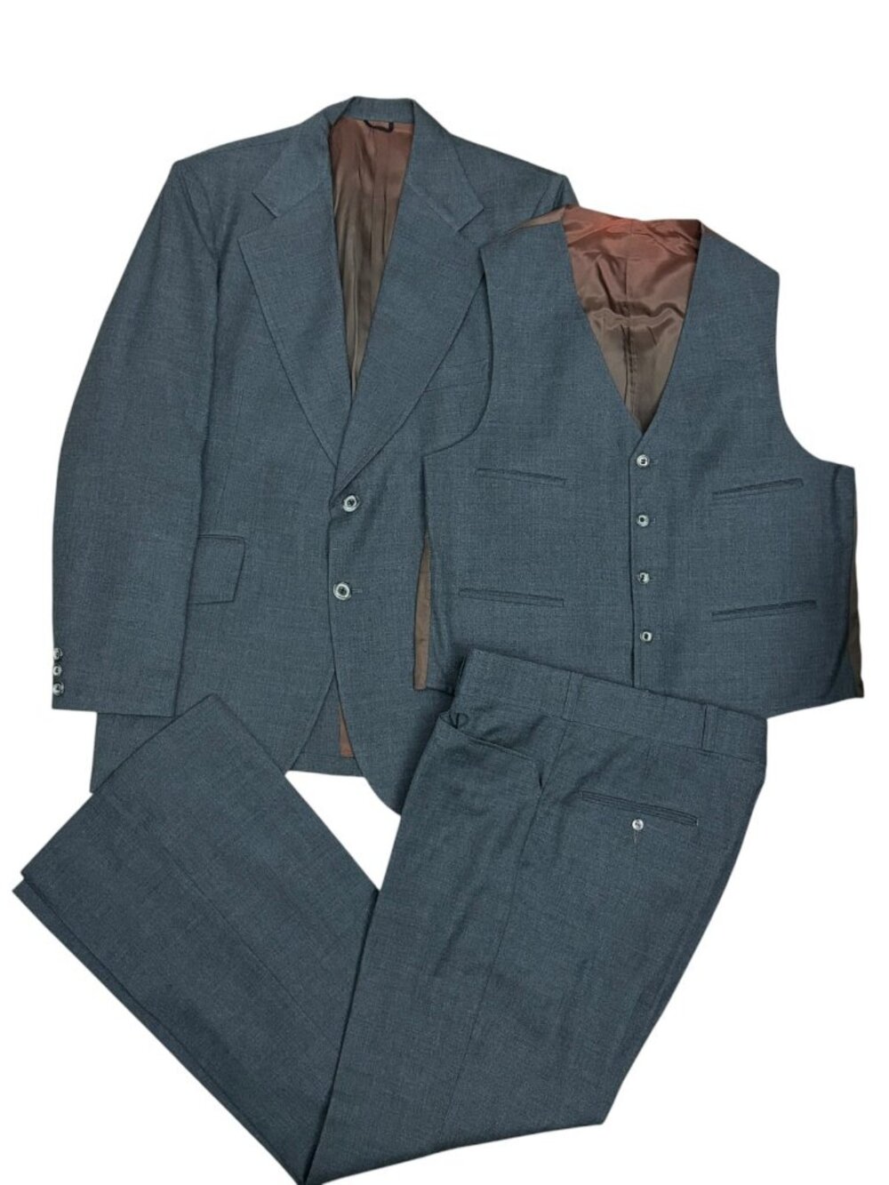 VINTAGE 70s WOOL SUIT Green Retro Flared Bellbottom Business Blazer Mens 40R